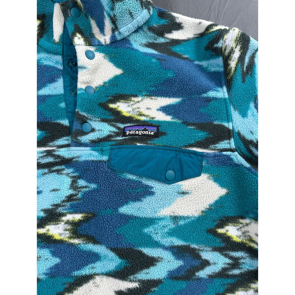 VTG Patagonia Synchilla Snap-T Fleece Pullover-S Teal Blue Geometric Ikat Print - Picture 9 of 15